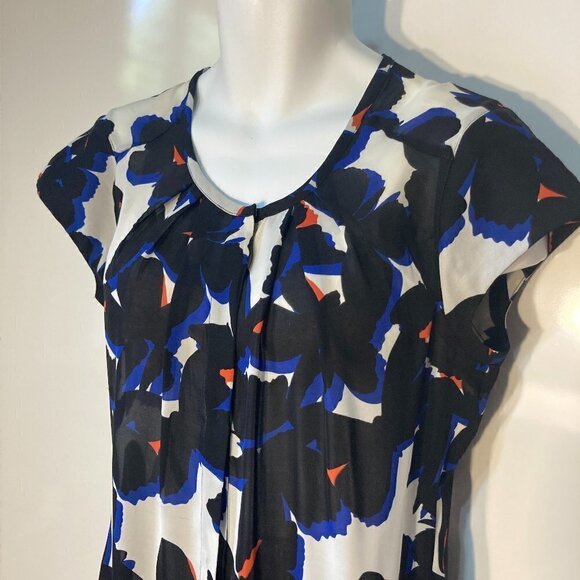 Worthington SZ L Black & White print cap sleeve button front top - Picture 2 of 7